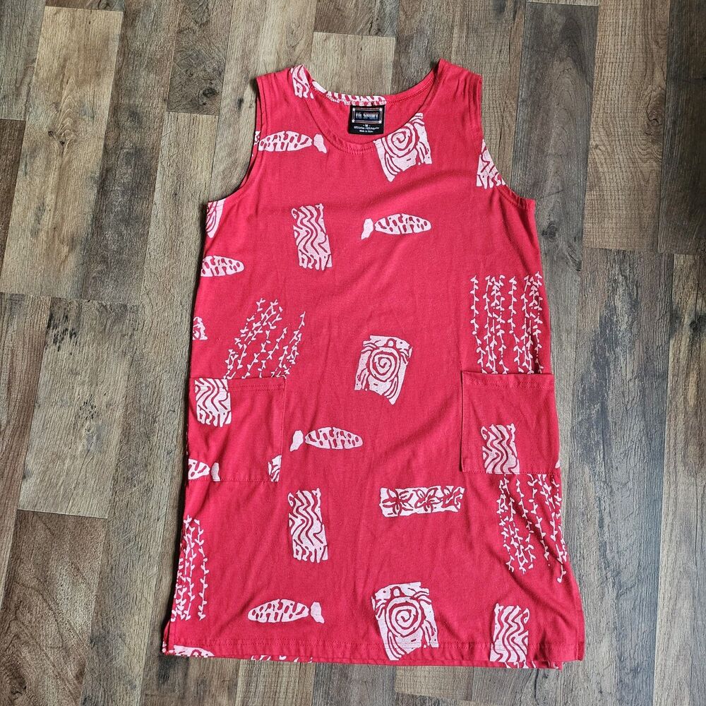 I.G. Sports Sleeveless Dress – Size M – Red/White Sea Print – 2 Pockets